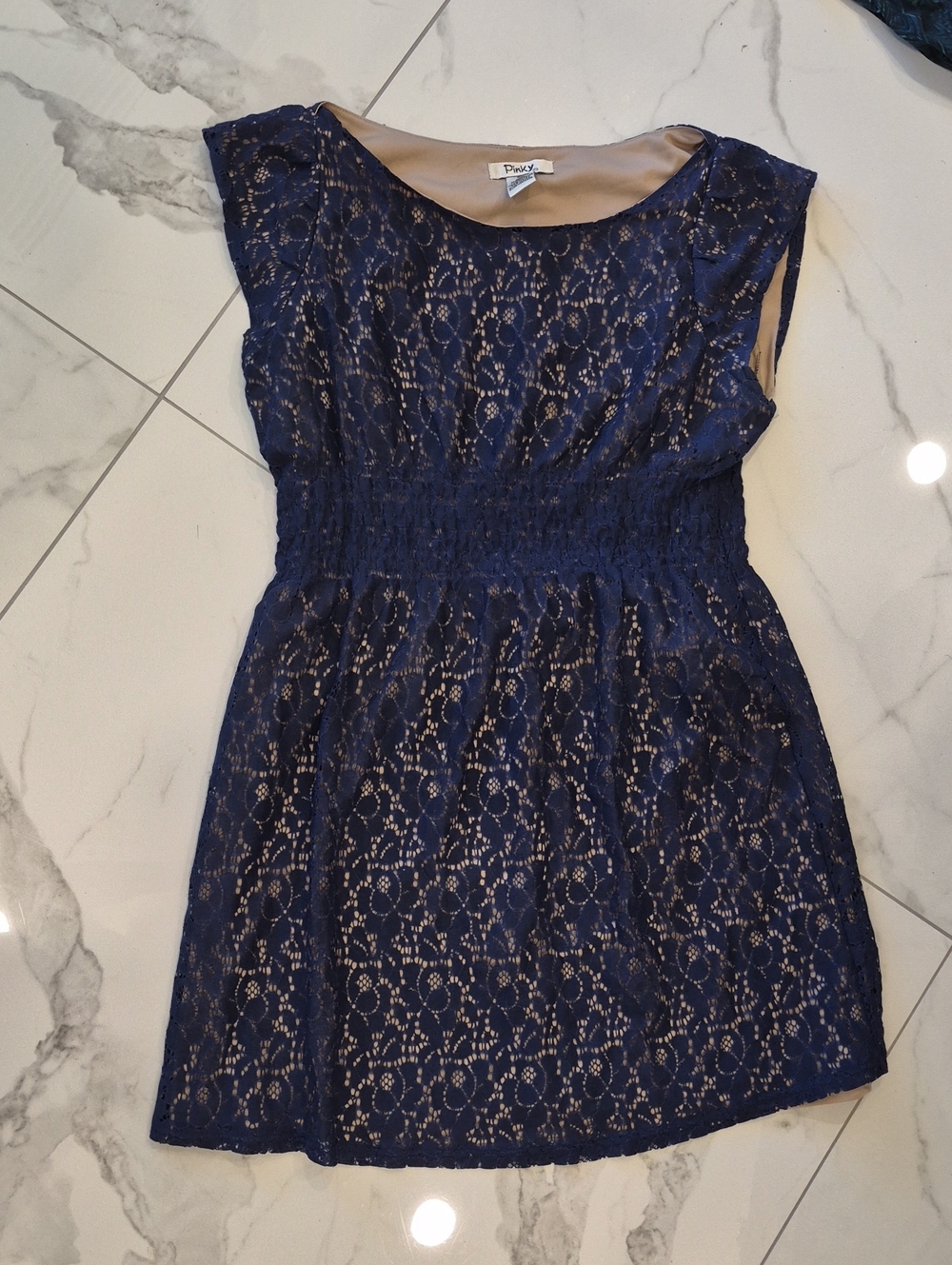 Pinky Navy Lace Mini Dress with Nude Lining